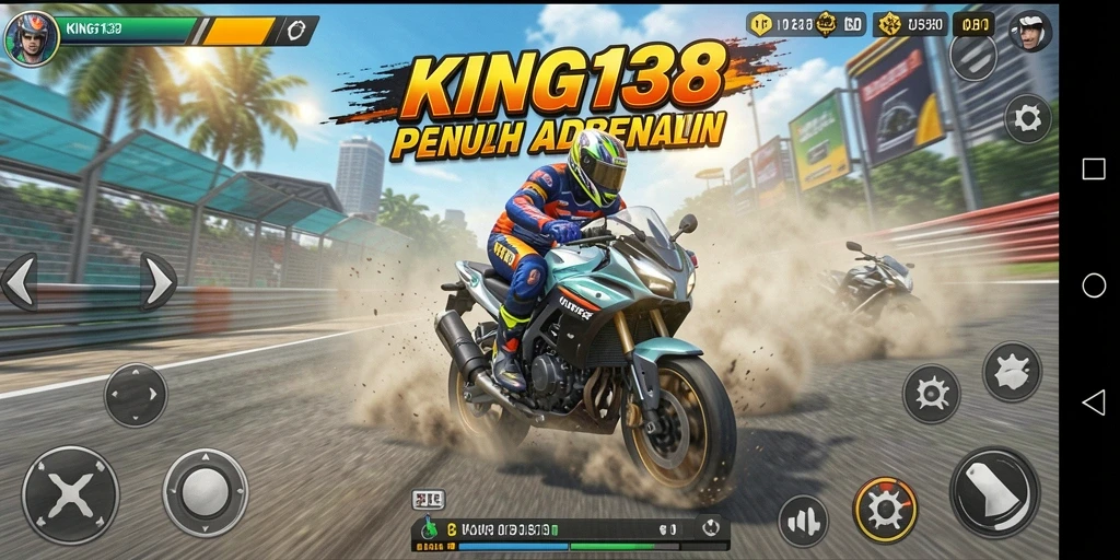 Gameplay KING138 menampilkan aksi balap motor yang seru dan kompetitif.