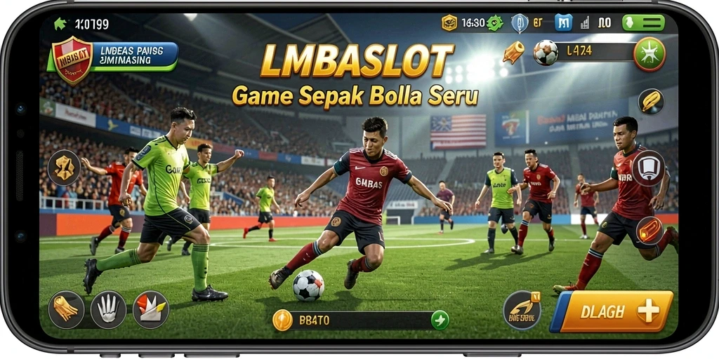 Tampilan seru gameplay LMBASLOT dengan aksi sepak bola mendebarkan.