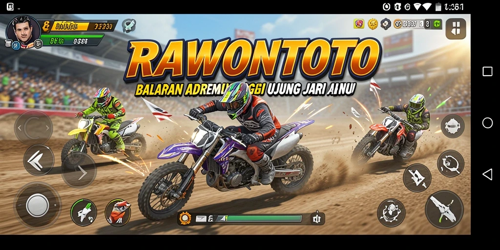 Screenshot gameplay RAWONTOTO menampilkan aksi balapan seru dan grafis memukau.