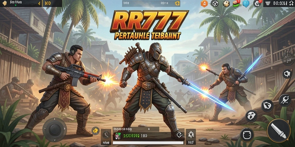 Tangkapan layar gameplay seru dari RR777 dalam pertarungan Battle Royale.