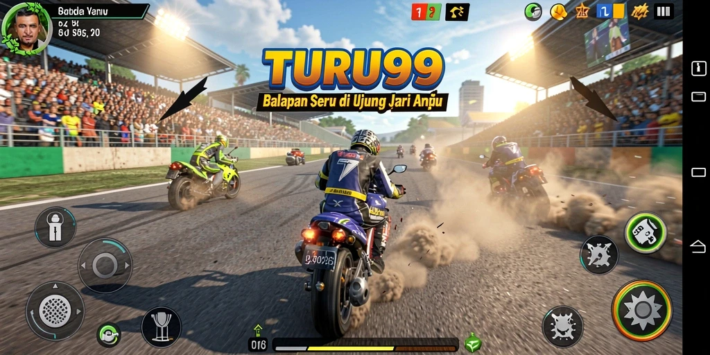 Tampilan gameplay TURU99 yang menampilkan aksi balapan yang mendebarkan.